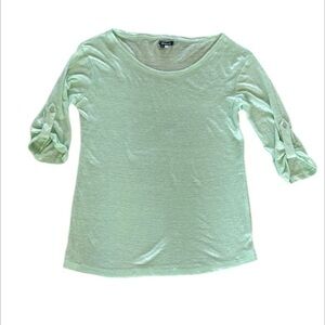 ATWELL size medium sea foam 100% linen tee shirt tshirt